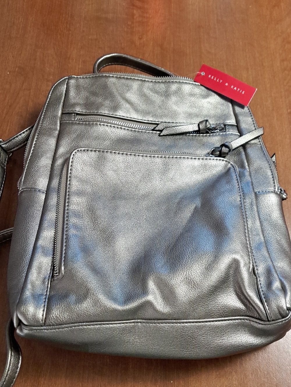 Kelly & Katie Metallic Gray Messenger Backpack